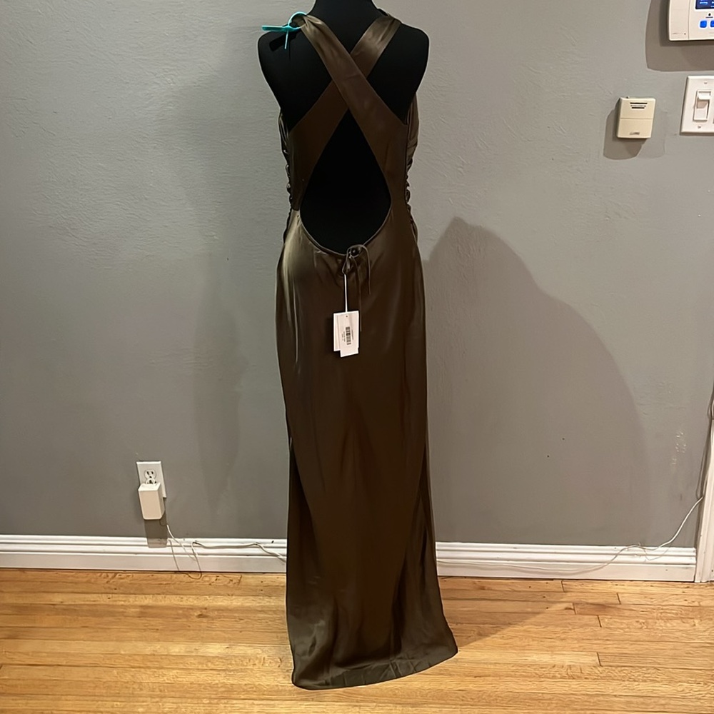NEW NWT Reformation Anaiis Silk Dress High Neck Open Back Maxi Dress Morel Brown - Picture 10 of 13